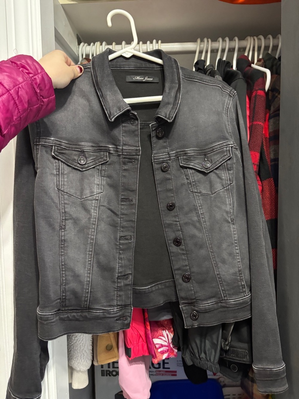 Washed Black Denim Jacket - Classic Button-Up